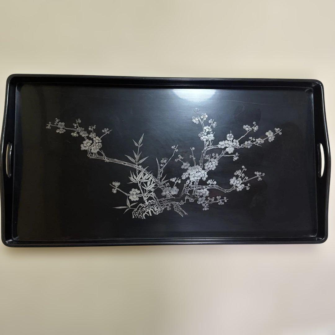 中国　ヴィンテージ　漆器 茶器セット 黒と金 花模様