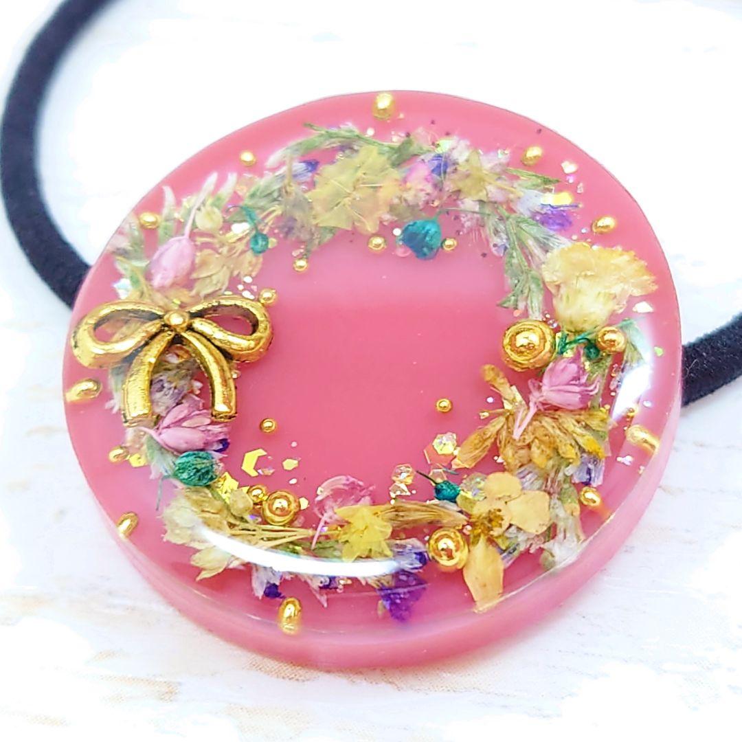 クリスマスリースのヘアゴム✿ボルドー ハンドメイド レジン 押し花 ネックレス