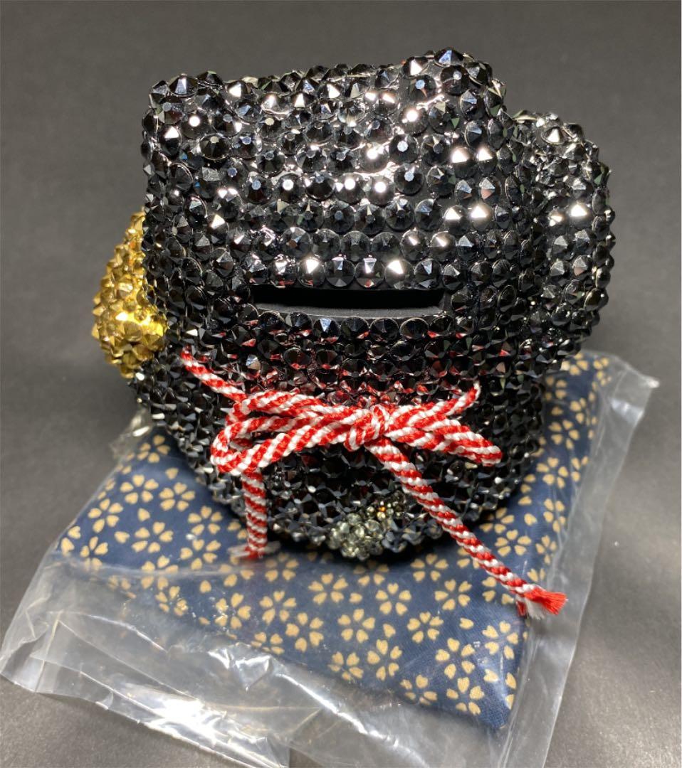 【一点物】招き猫　貯金　開運　黒猫　スワロスキー