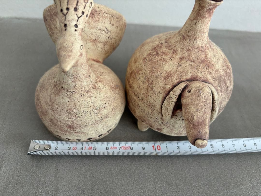 北川タケシ　レア　オブジェ　置物　陶器　鳥　犬
