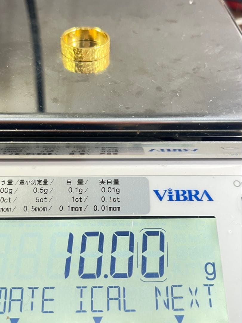 しゅんK24 純金 平打ち槌目リング 約10g20号幅6mm