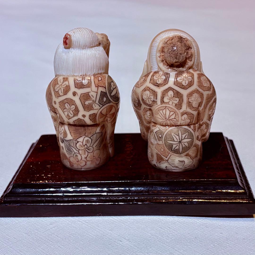 希少 骨董品 天然素材 福の神 寿老人 福禄寿 根付 縁起物 美品