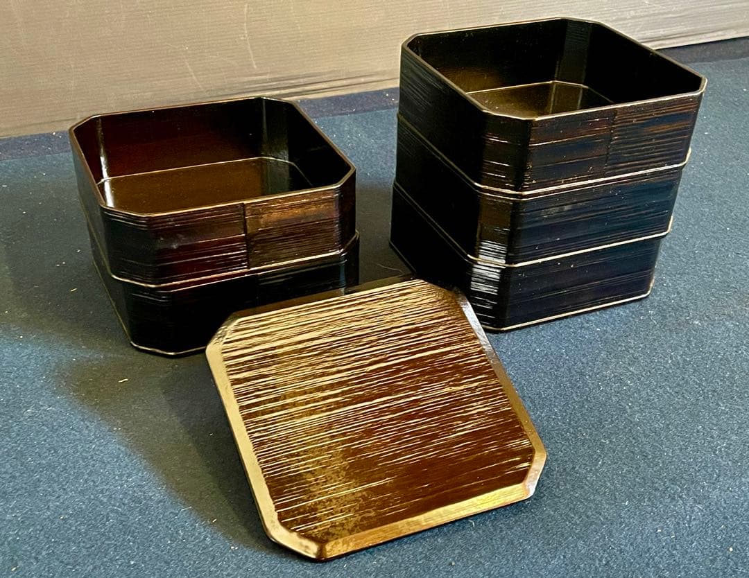 割引❗️【美品】 利休形 一閑塗 縁高 平安漆匠 鈴木 表朔 本堅地 ヘギ目 (Ｂ