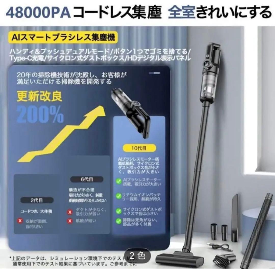 コードレスクリーナー サイクロン ハンディクリーナー　強力48000pa ノズル