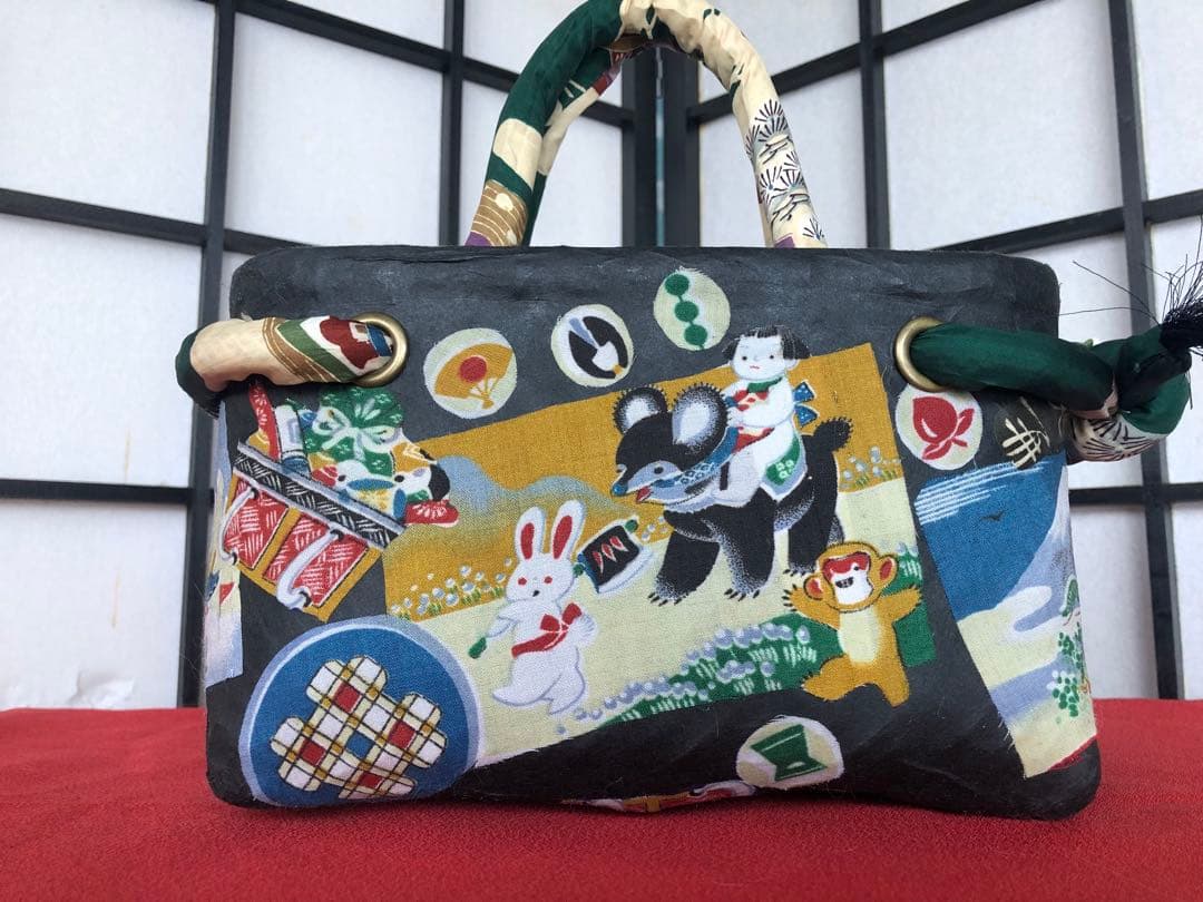 一閑張り　一閑張りバック　正絹古布　昔話　金太郎