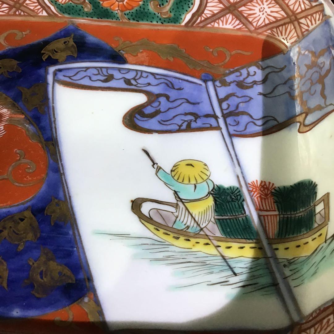 古伊万里　色絵角皿　櫛高台　江戸期　5客　完品