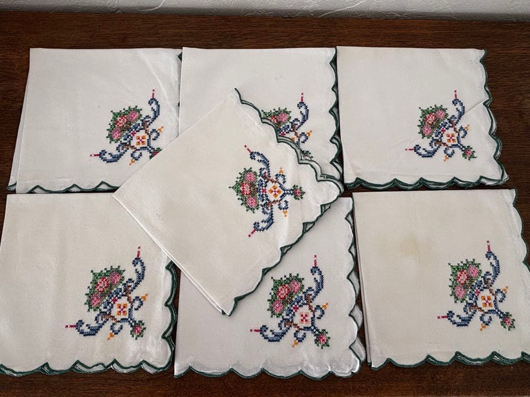 フランス　蚤の市　ナプキン　6枚セット 刺繍　リメイク