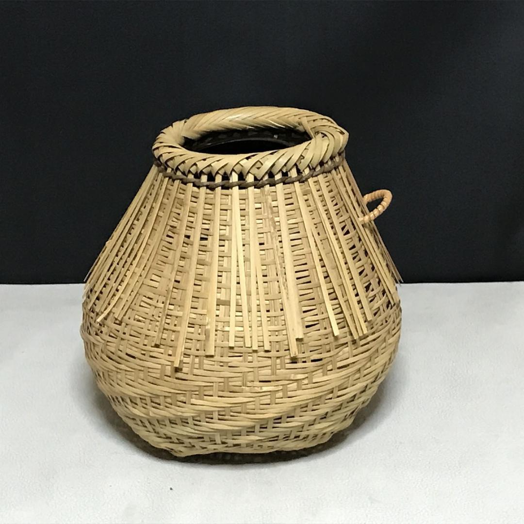 平安 粟田元笠 利休好 桂篭 共箱 竹花入 掛花入 花籠 桂籠 粟田元竺 茶道具