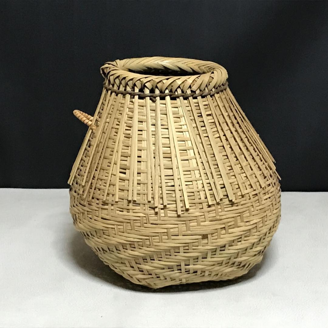 平安 粟田元笠 利休好 桂篭 共箱 竹花入 掛花入 花籠 桂籠 粟田元竺 茶道具