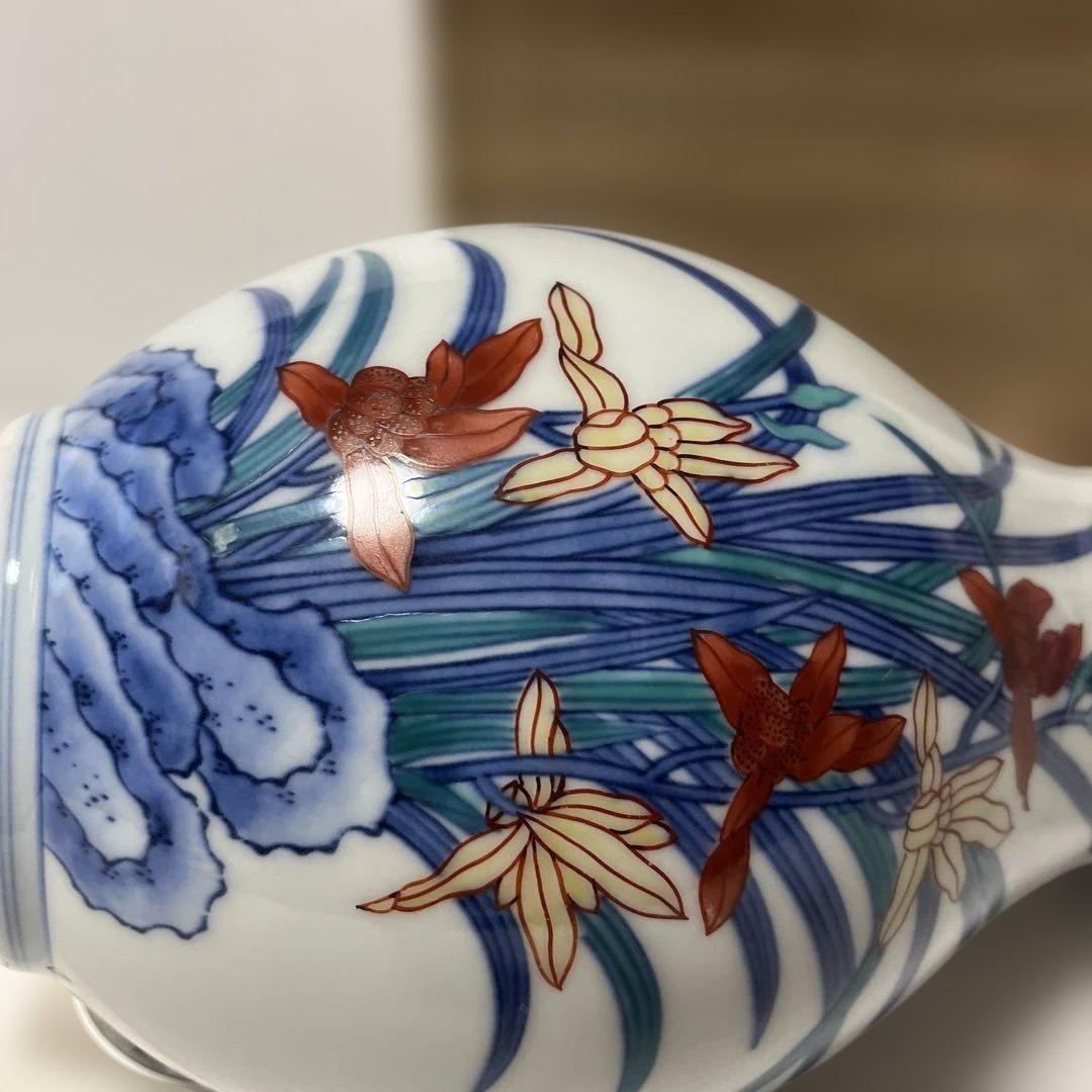 十三代今泉今右衛門　錦蘭絵花瓶　約24センチ