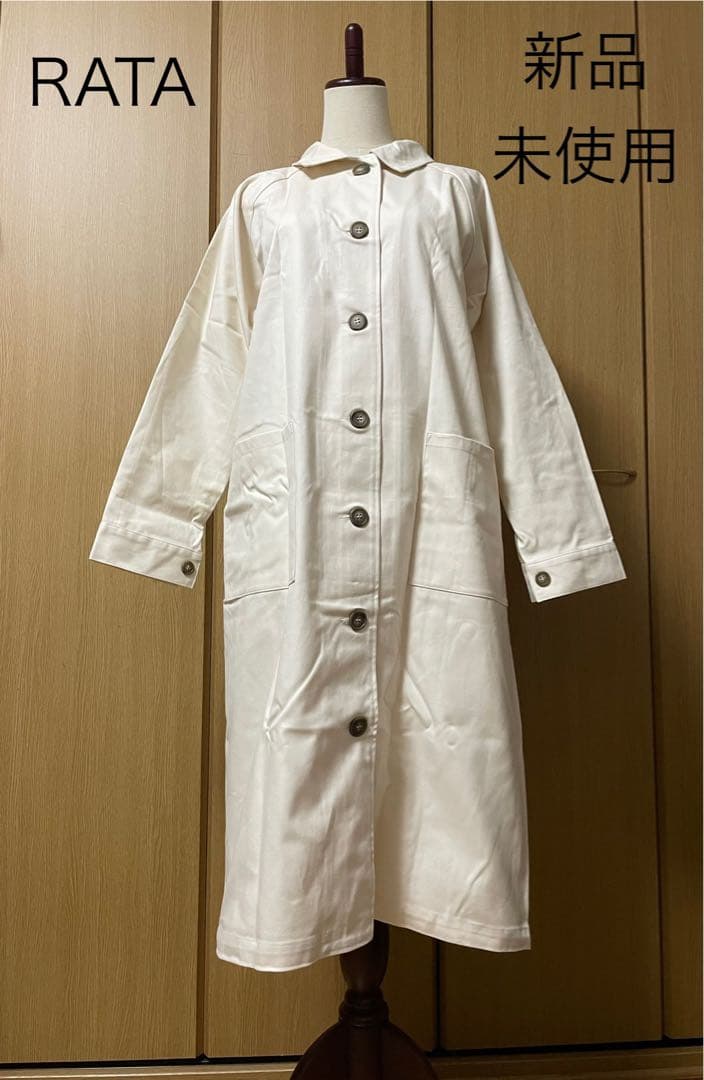 新品RATAさんエルボーパッチのロングコート　ロング丈アイボリー×キャメルパッチ