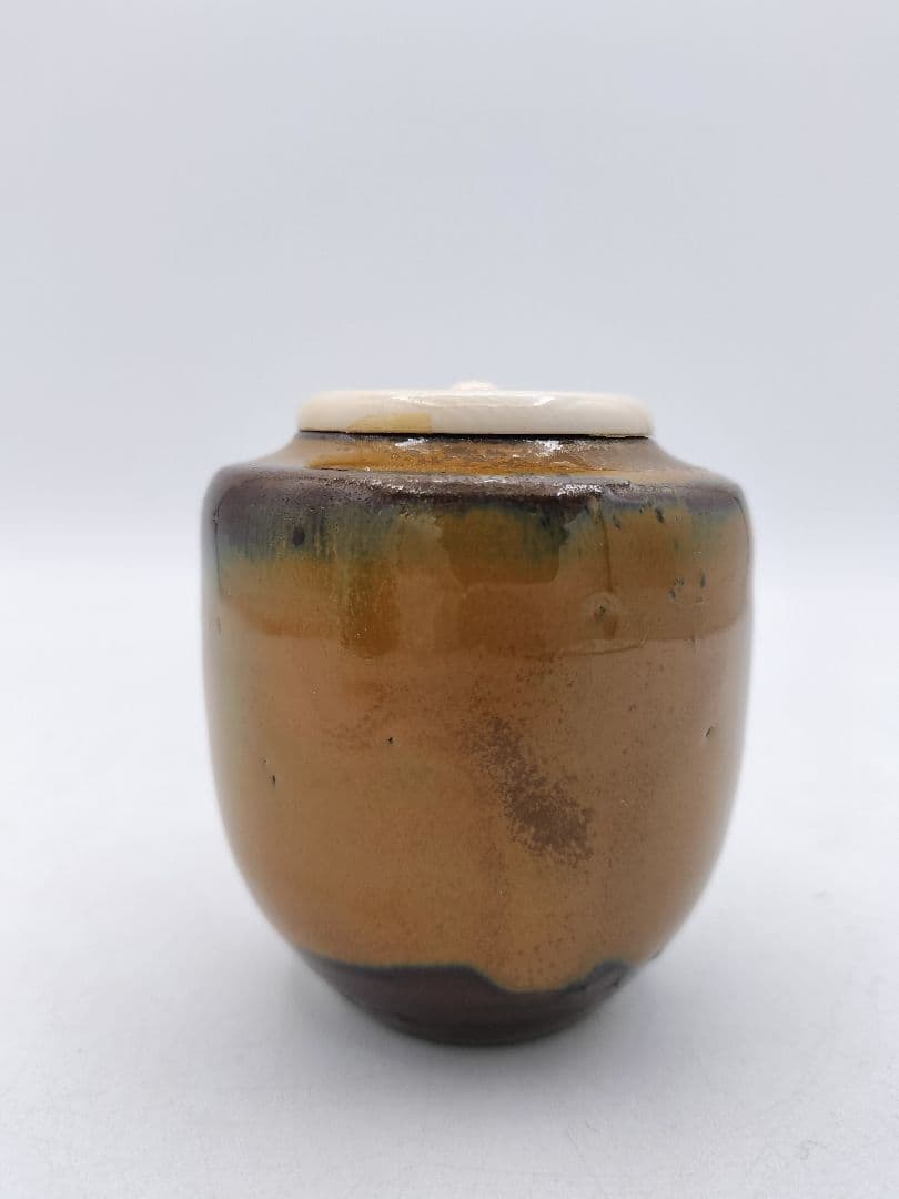 d144【新品・未使用】肩衛茶入 住吉裂 小鹿田焼 鹿峰 木箱 茶道具