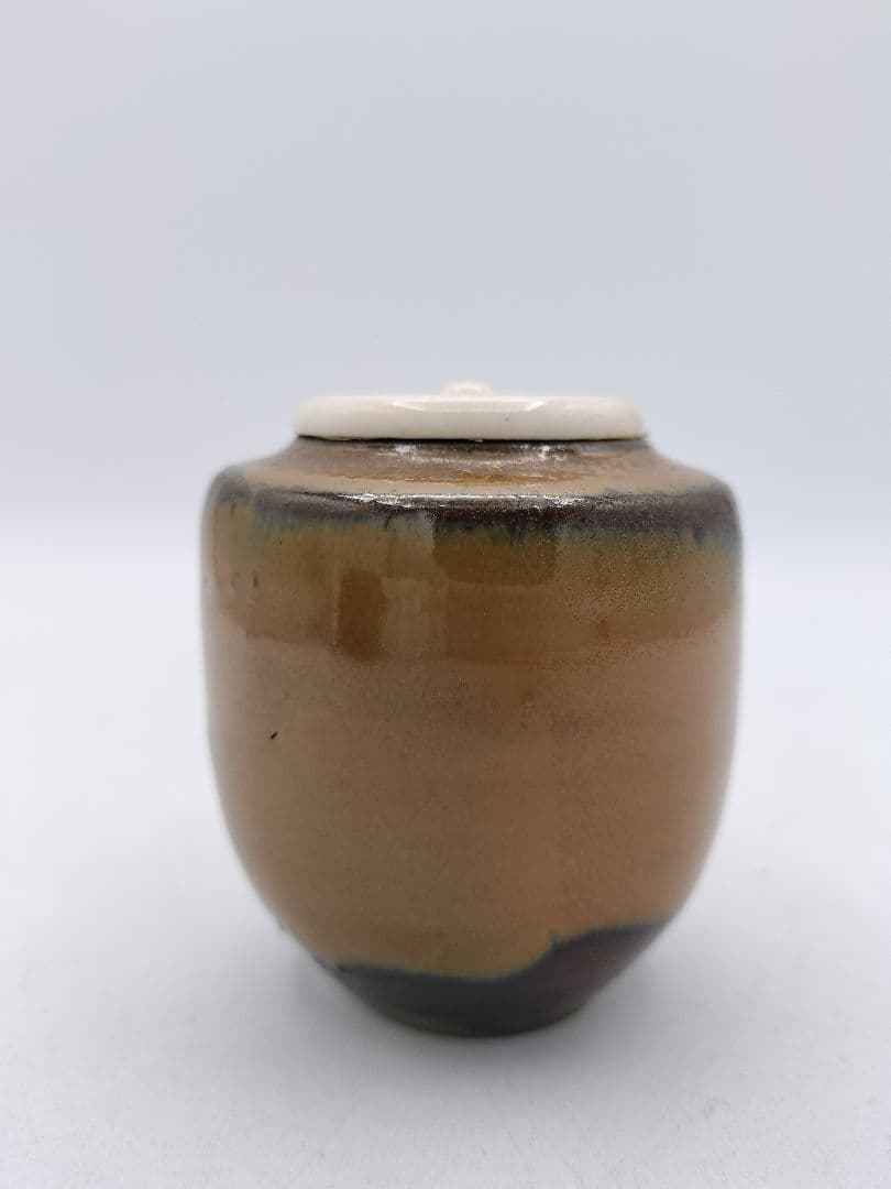 d144【新品・未使用】肩衛茶入 住吉裂 小鹿田焼 鹿峰 木箱 茶道具