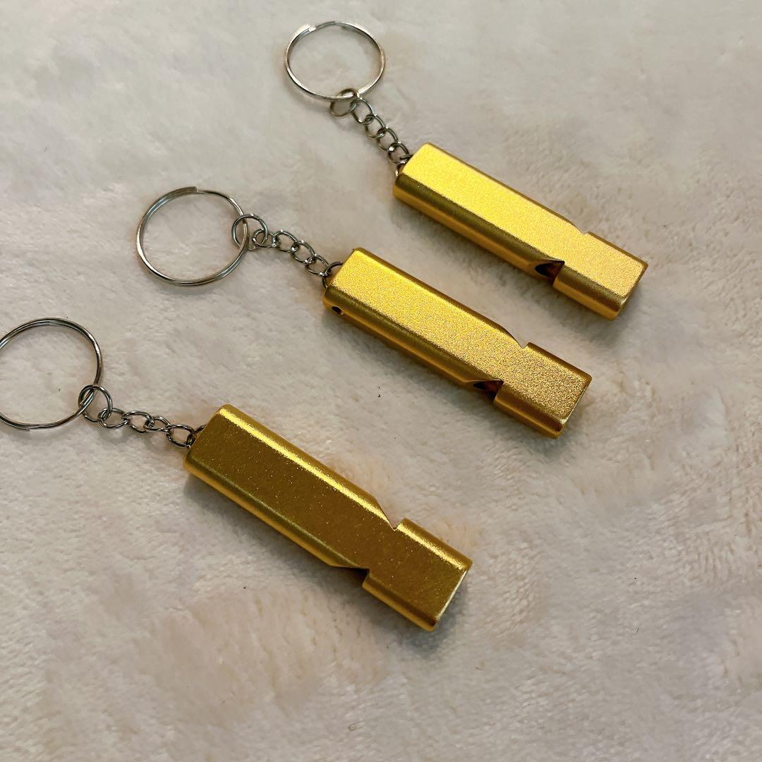 ♪ ホイッスル 防災 超音波緊急笛　サバイバル安全笛キット　3個　ゴールド