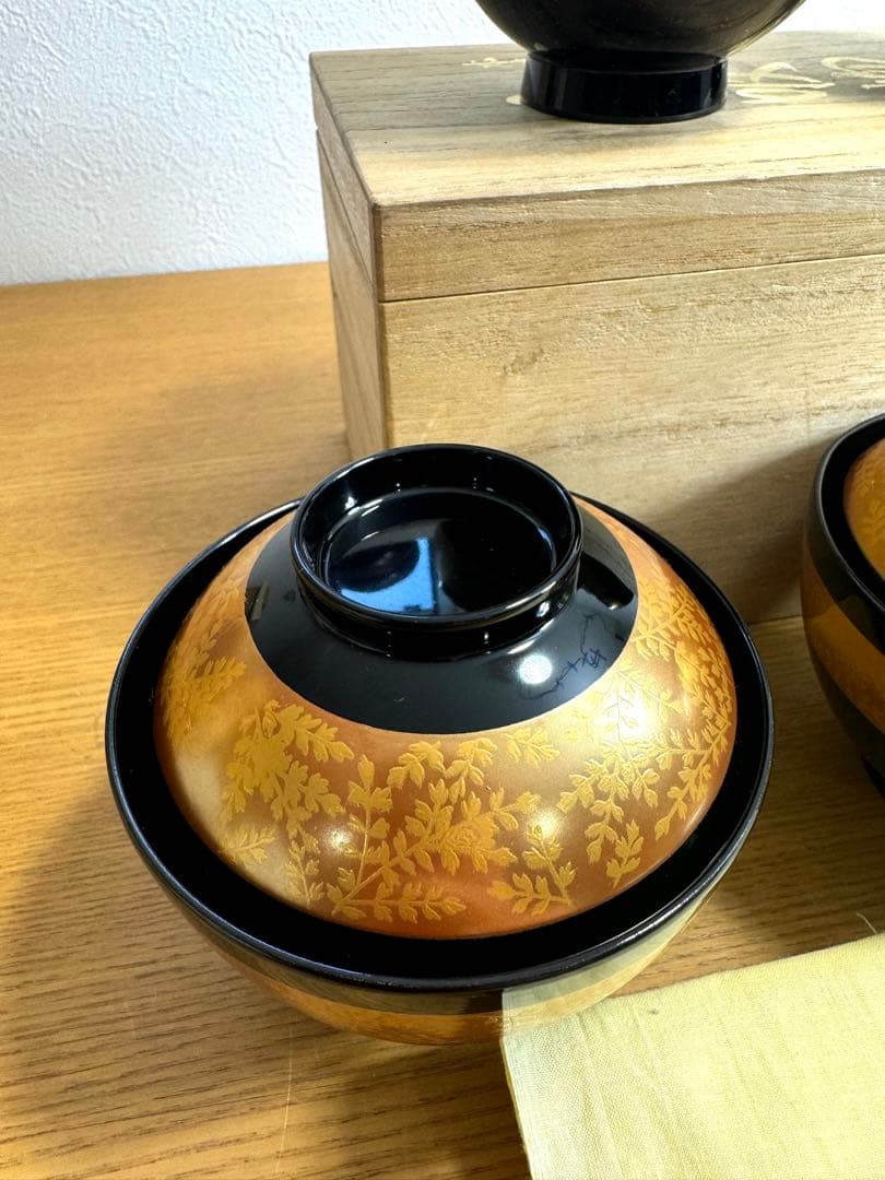 561本漆仕上　蓋付御吸物椀　己造作　五客組　未使用品　共箱