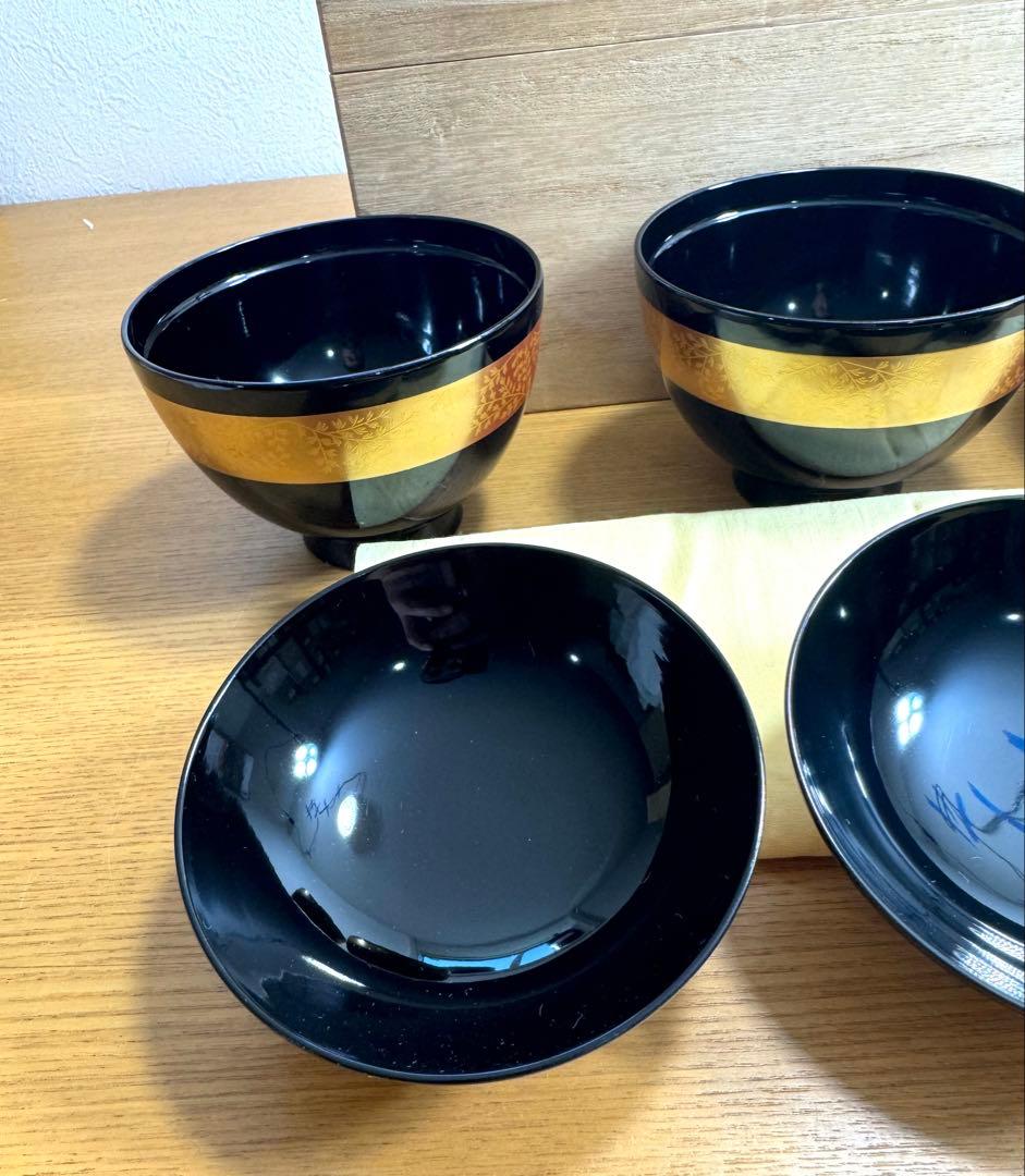 561本漆仕上　蓋付御吸物椀　己造作　五客組　未使用品　共箱