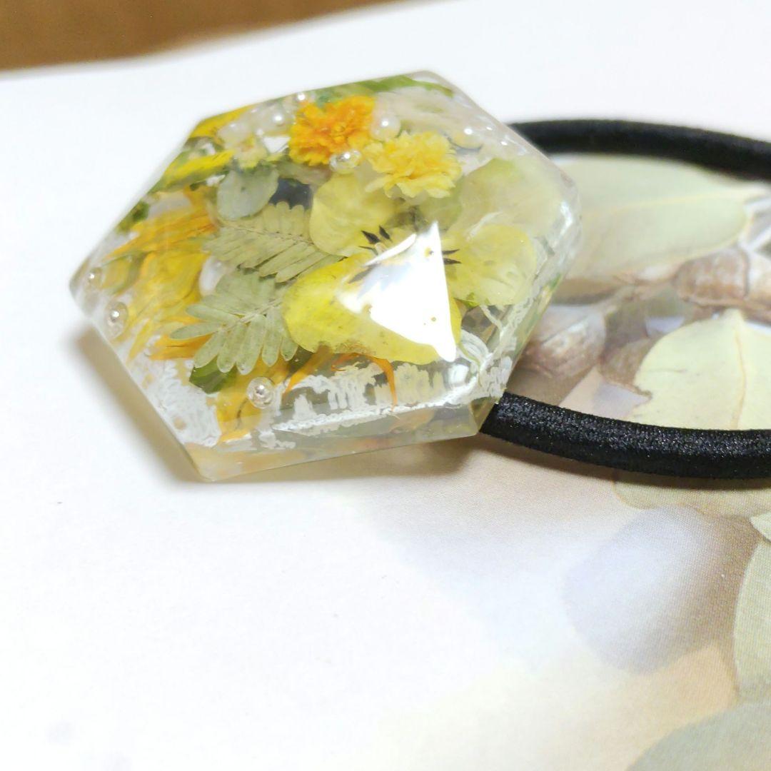 押し花レジン 六角形ヘアゴム 約3.7cm
