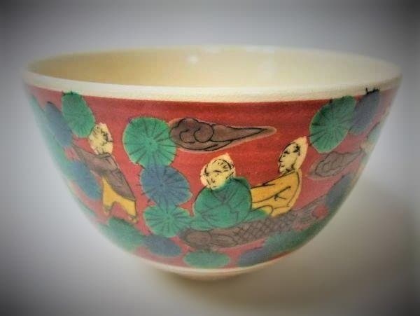 九谷焼 木米風 銘「珠峰」色絵磁器 染付 茶道具 抹茶茶碗 未使用 共箱