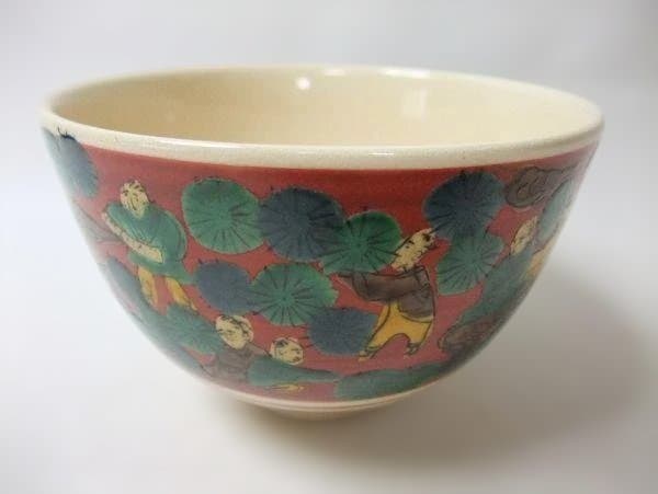 九谷焼 木米風 銘「珠峰」色絵磁器 染付 茶道具 抹茶茶碗 未使用 共箱