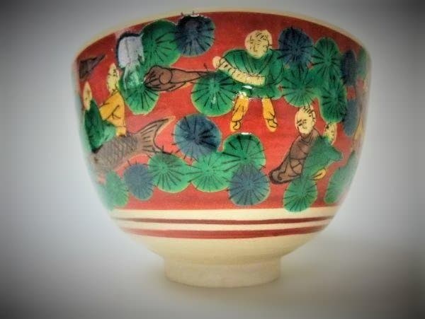 九谷焼 木米風 銘「珠峰」色絵磁器 染付 茶道具 抹茶茶碗 未使用 共箱