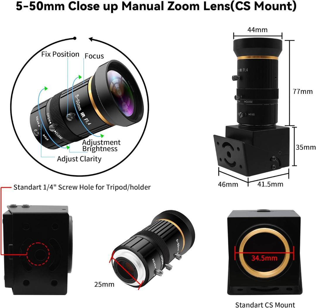 ELP 5MP USBカメラ 10倍ズーム 5-50mm