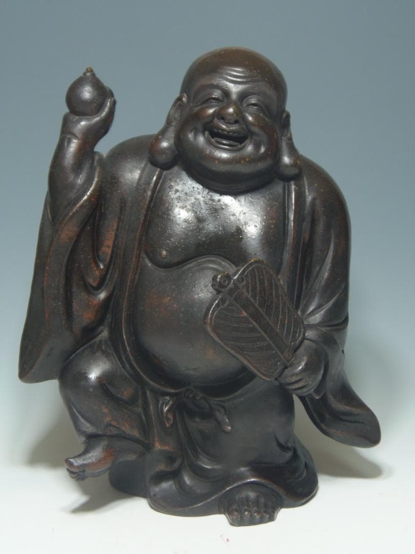 高さ285 古備前 七福神 踊り布袋尊 備前焼 置物 骨董 縁起物