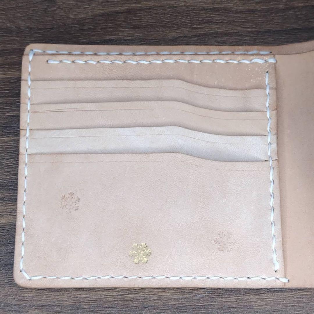 ​ハンドメイド 革財布　ヌメ革　二つ折り財布