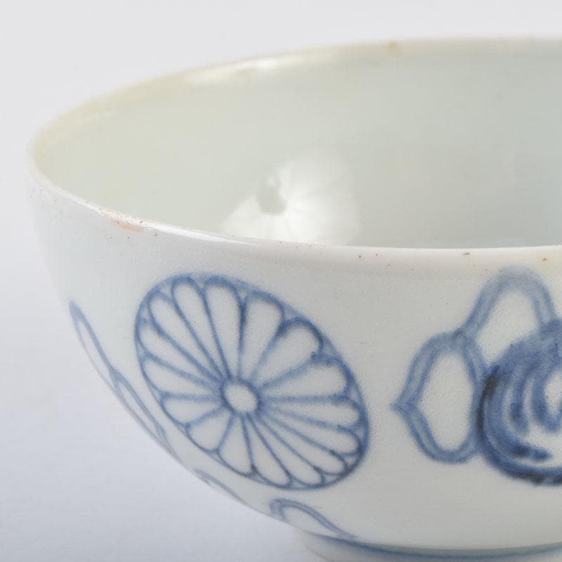 茶道具　伊万里焼　染付　菊桐文　茶碗　時代箱付　V　9117