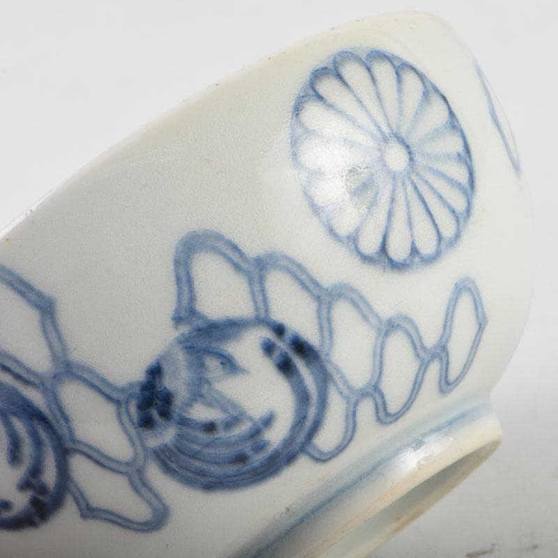 茶道具　伊万里焼　染付　菊桐文　茶碗　時代箱付　V　9117