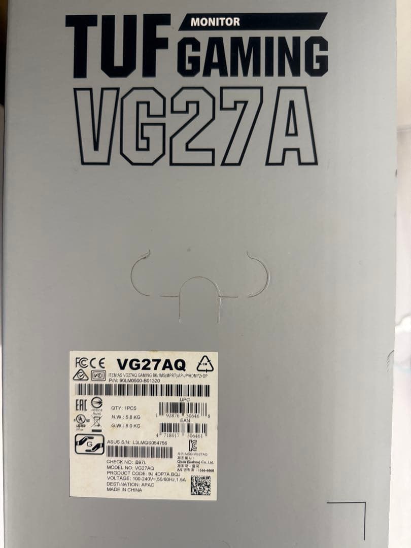 ASUS TUF VG27AQ ゲーミングモニター 27インチ WQHD
