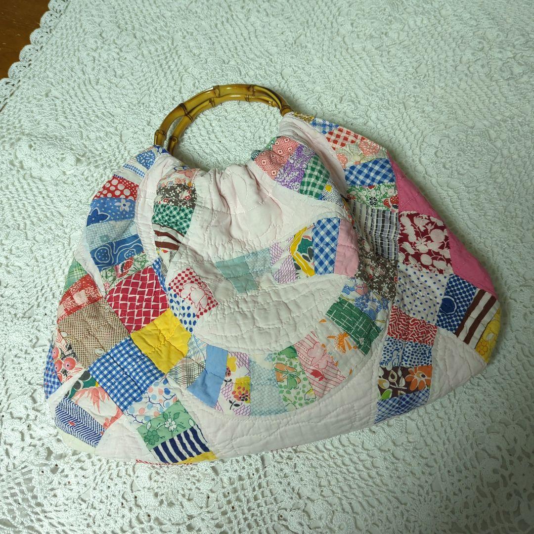 アンティークキルトリメイク　バンブーリングのグラニーバック　ハンドメイド