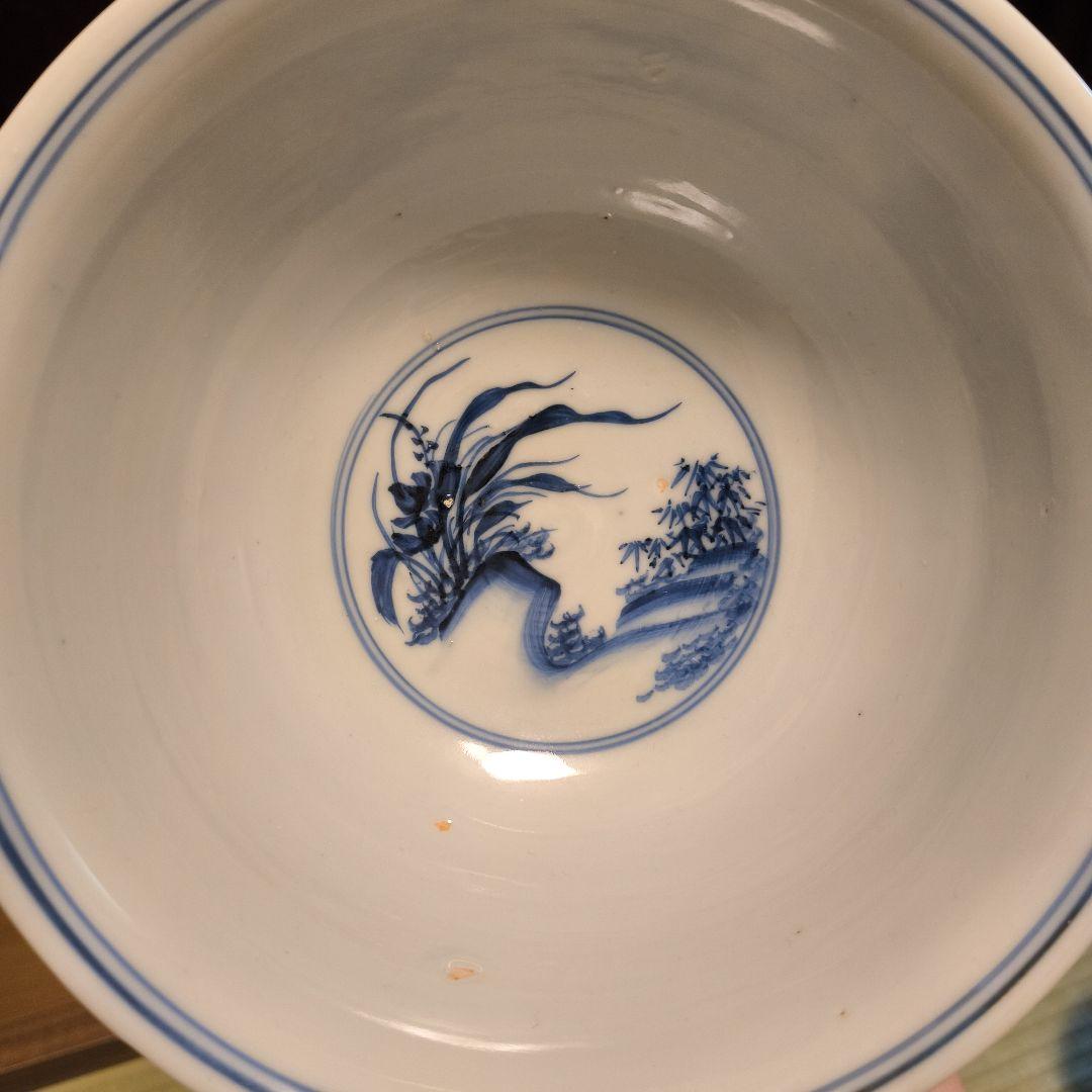 染付 山水図 大碗 青花 手描き 中国美術 アンティーク