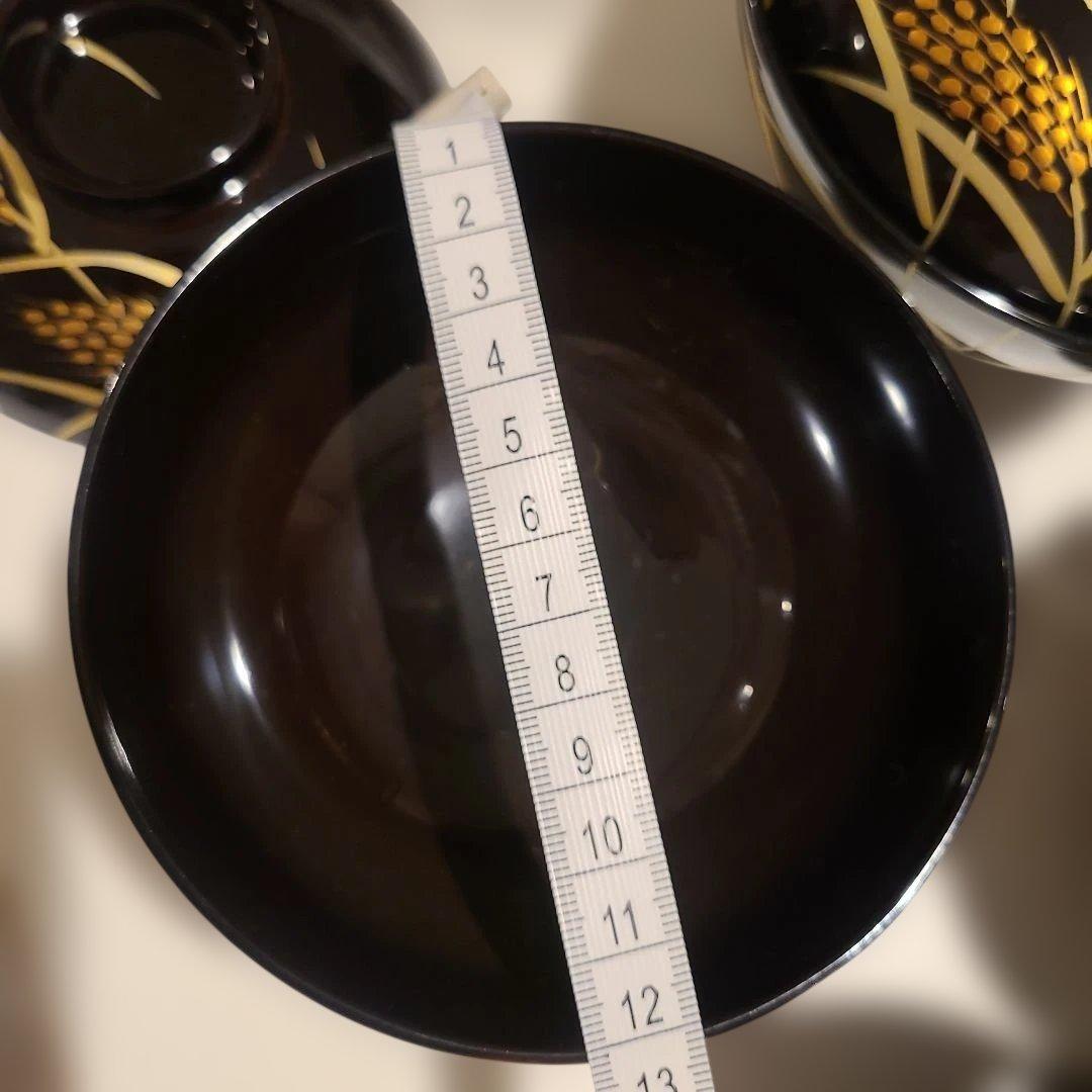 未使用 会津塗 本うるし塗 黒 稲穂 御殿吸物椀 8客 共箱2箱 金彩 蒔絵