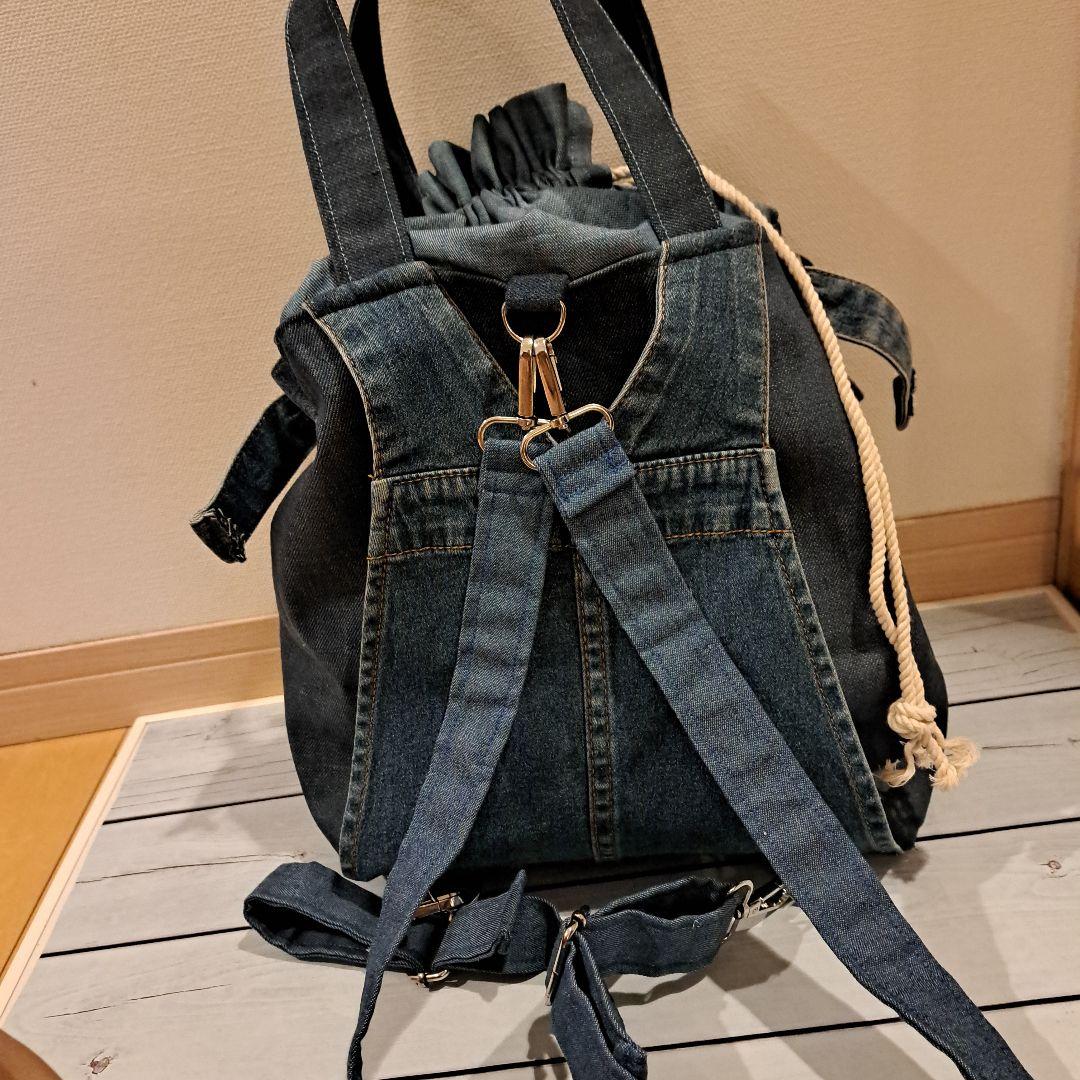 デニムリメイクバッグ　トートリュック　オーバーオール