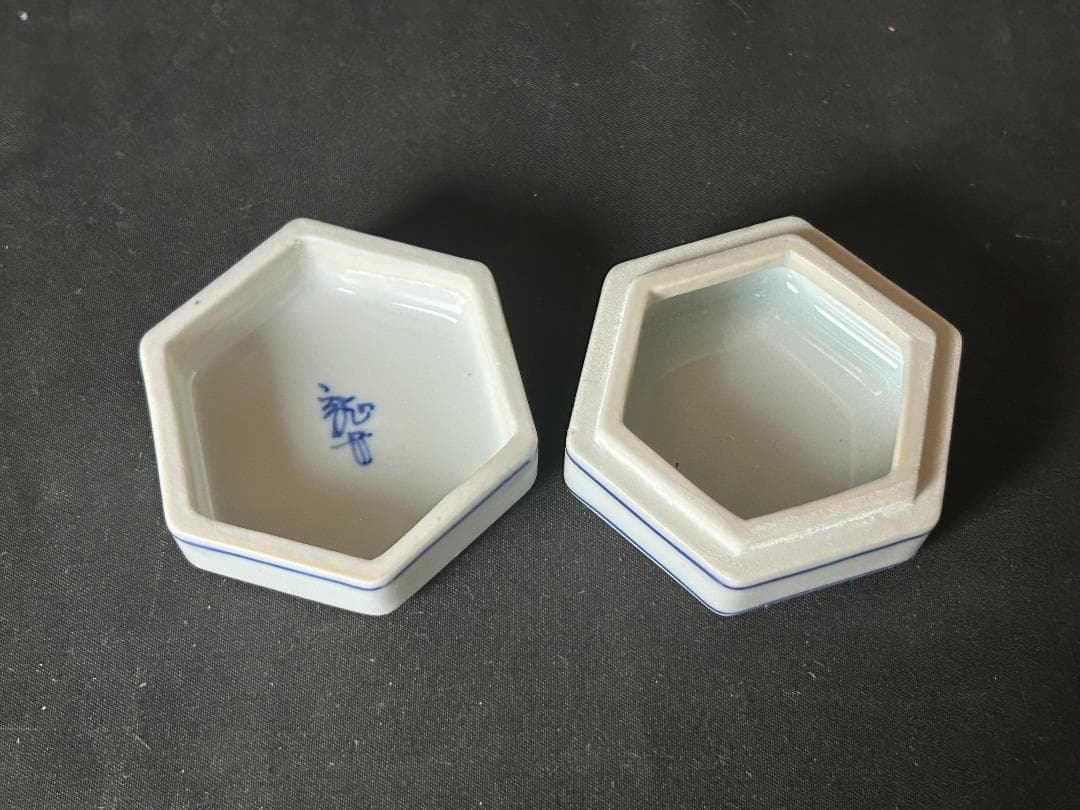 平安 龍岳造 染付 山水図 茶器揃い 7点 短冊箱-共箱 茶道具 86