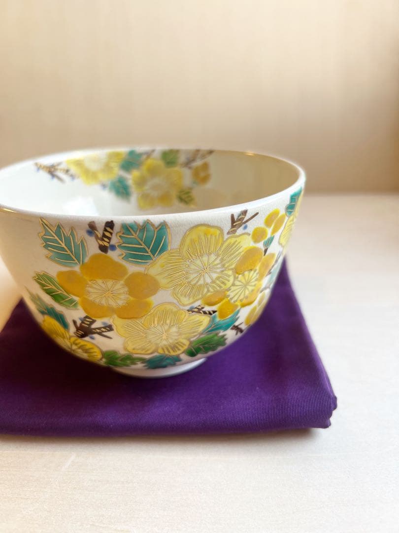 京焼　色絵　山吹　抹茶茶碗　茶道具
