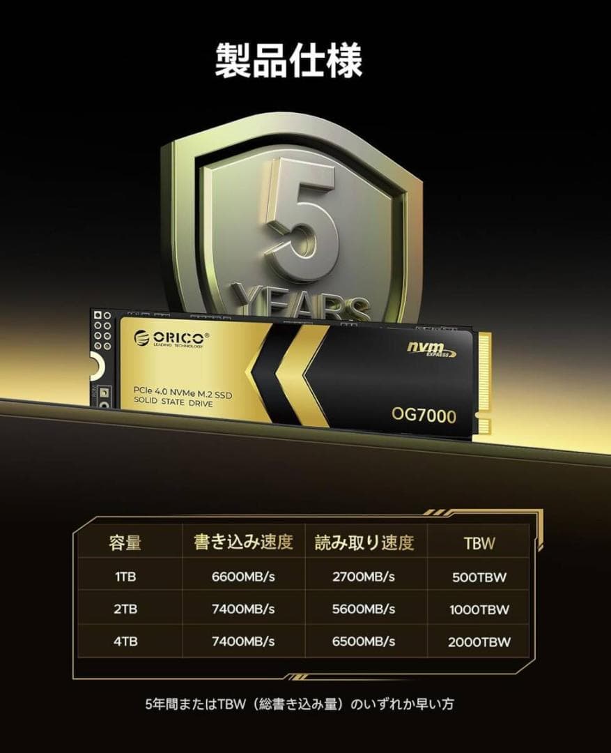 内蔵型SSD ORICO OG7000 4TB PCIe Gen4 NVMe SSD