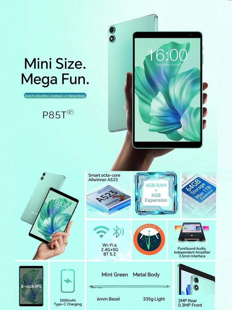 Androidタブレット本体 Teclast P85T RAM 4GB+6GB / ROM 64GB NEW