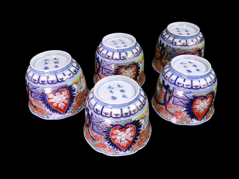 古伊万里　金襴手　花に唐子の図　向付　５客　AS-DCe