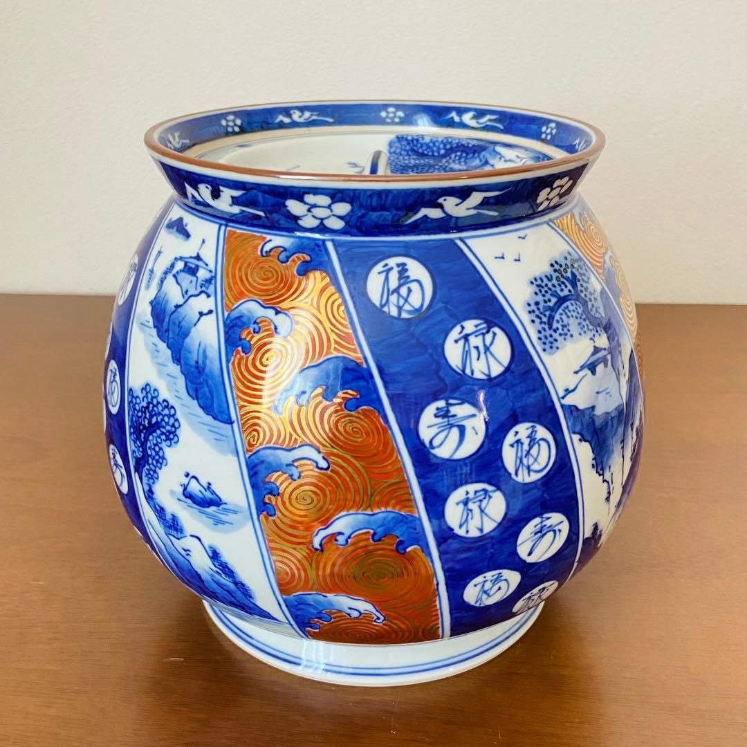 芋頭水指 染付金襴手　手塚祥堂　共箱入　茶道具　水差し　陶磁器　伝統工芸品
