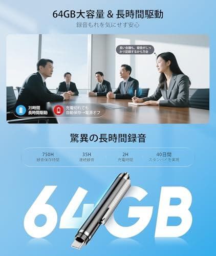 64GB 大容量 ボイスレコーダー 録音機内蔵Type-C OTG双方向転送Mm