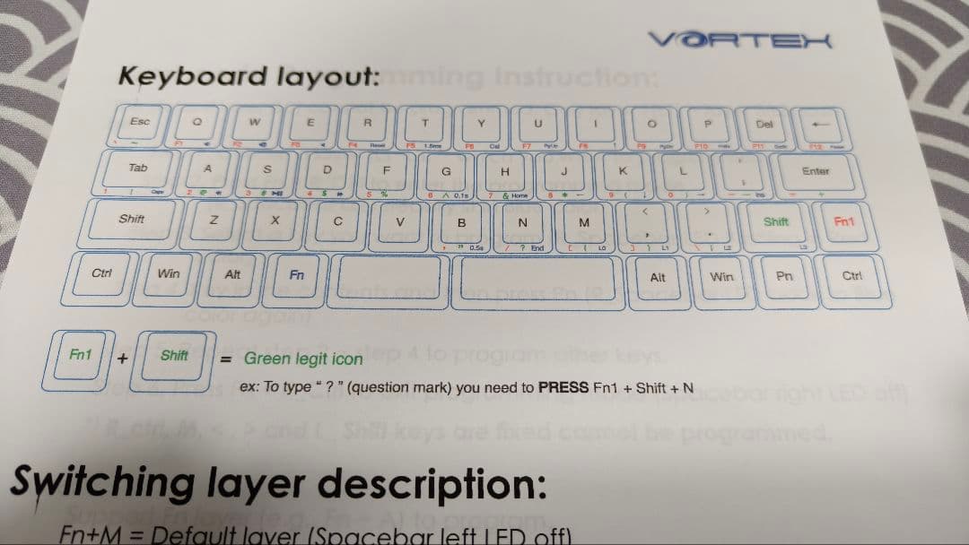 Vortex 40%メカニカルキーボード 本体　XVX キーキャップセット付き