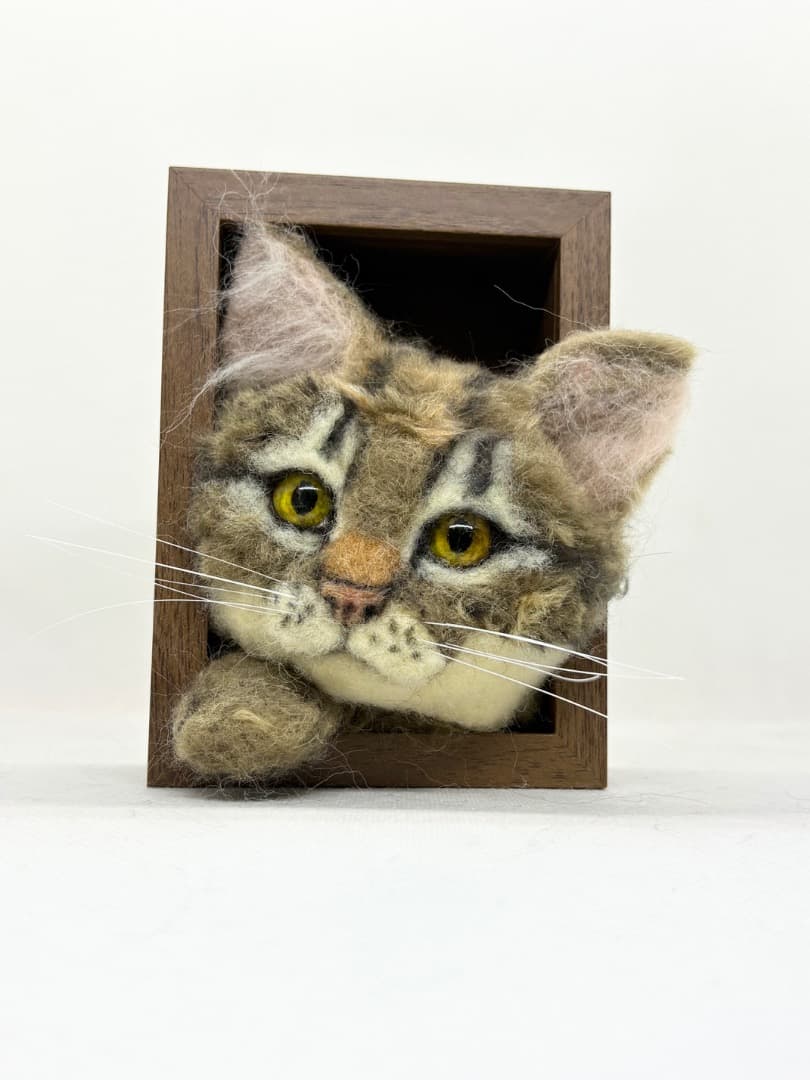 A猫　羊毛フェルトひょっこり出てきたキジトラ猫【ハンドメイド 羊毛フェルト