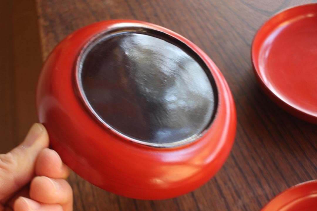 小傷有！シンプルデザインに時代朱漆の映える小皿5点（検輪島塗菓子皿銘々皿