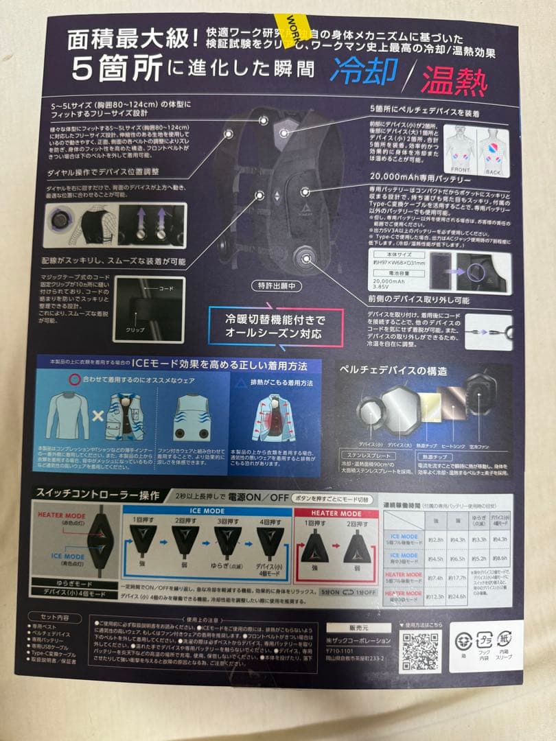 【新品・未使用】ワークマン ウィンドコア ペルチェベストPRO2 おまけ付き