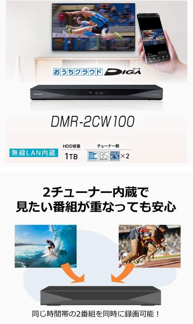Panasonic★DMR-2CW100ブルーレイプレーヤー★2021年製