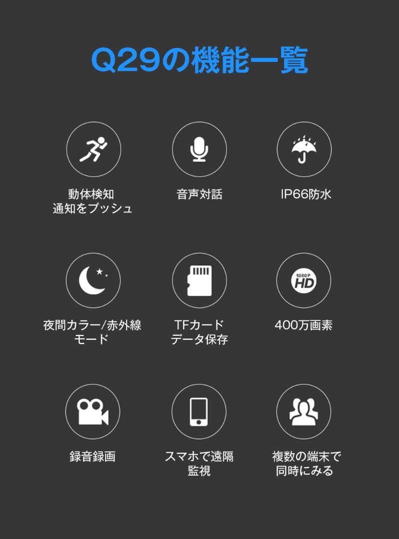IP防犯カメラ 400万画素 夜間フルカラー屋外 家庭用 ネットワークカメラ W