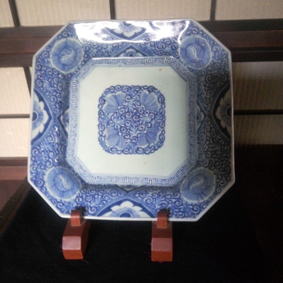 古伊万里 染付芭蕉文 八角皿 １客