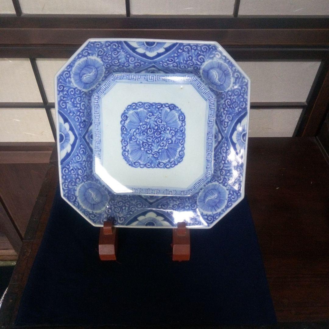 古伊万里 染付芭蕉文 八角皿 １客