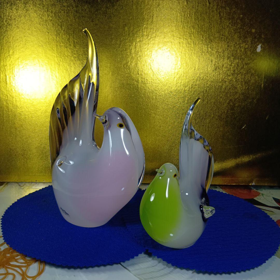 Murano ガラス 鳩 彫刻 2点セット